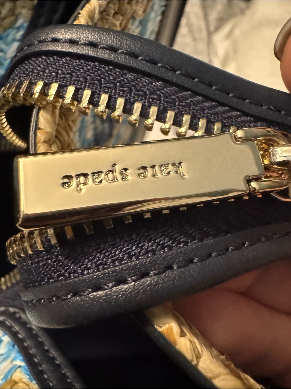 kate spade Blue and Tan Striped Woven Tote - Picture 5 of 7